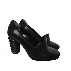 Fendi Black Leather and Neoprene Polifonia Court Studded Heel Pumps Size 36.5